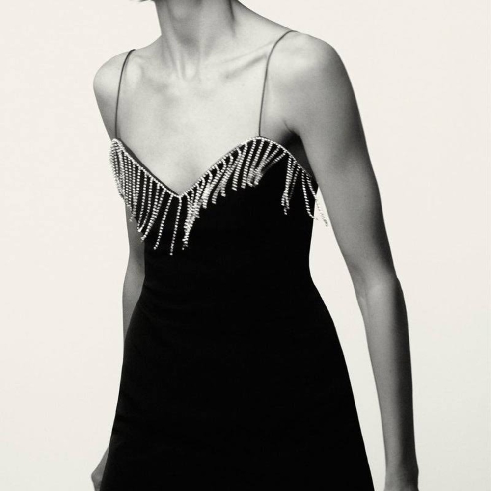 ZARA black jewel fringe mini dress